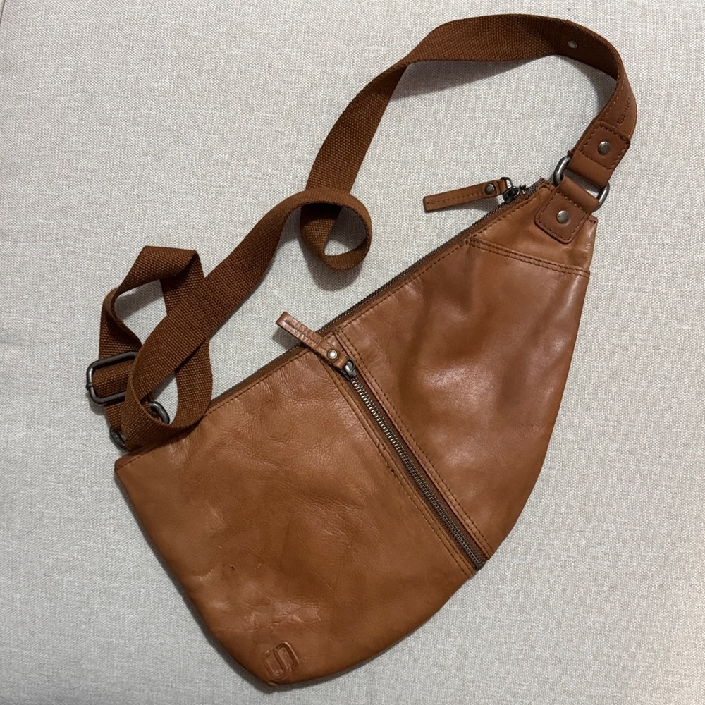 All Leather Spikes & Sparrow Sling Crossbody Bag/Pack-Brown-Multi Compartment - Picture 4 of 17